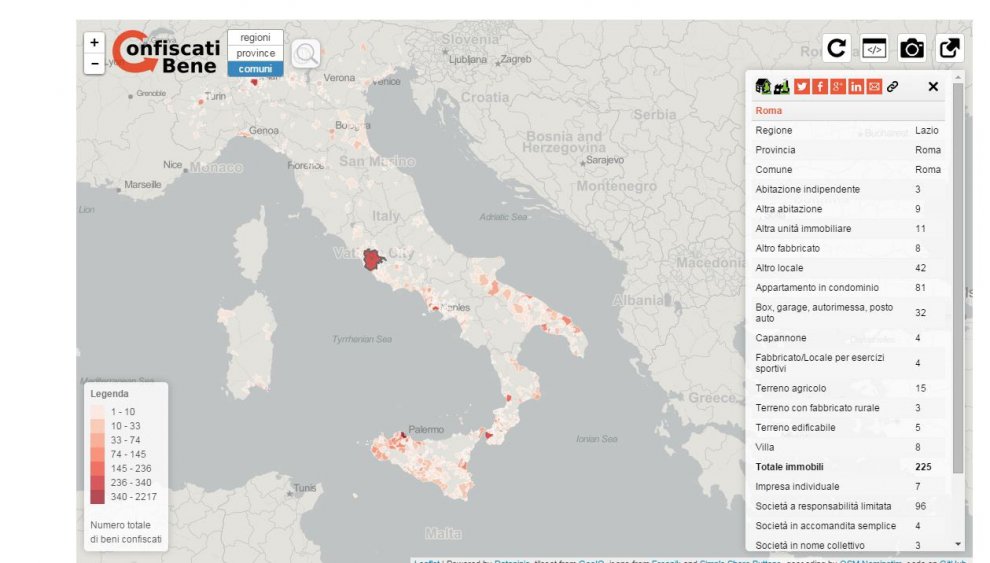 Beni confiscati alle mafie, le tabelle aggiornate a giugno 2015