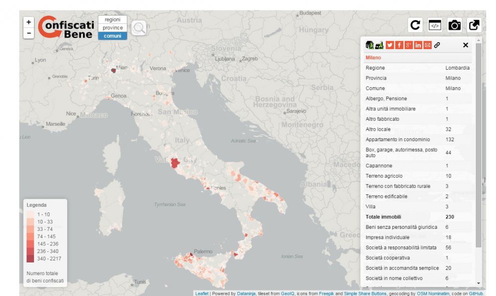 Beni confiscati alle mafie, le tabelle aggiornate a giugno 2015