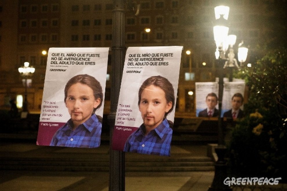 Spagna, nella campagna di Greenpeace i leader politici tornano bambini