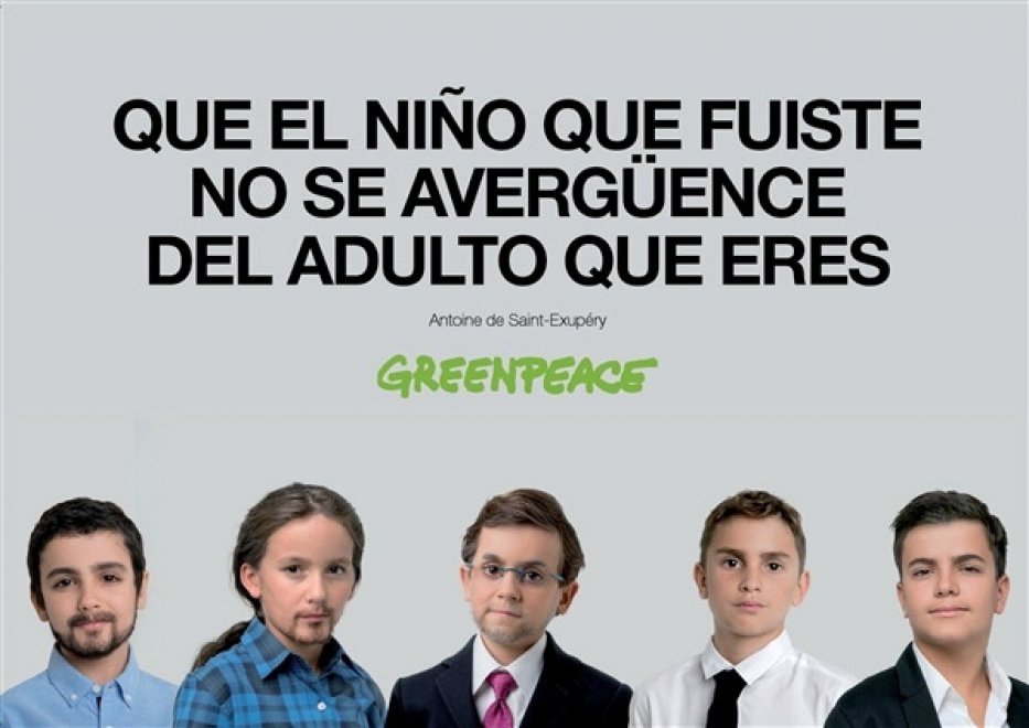 Spagna, nella campagna di Greenpeace i leader politici tornano bambini
