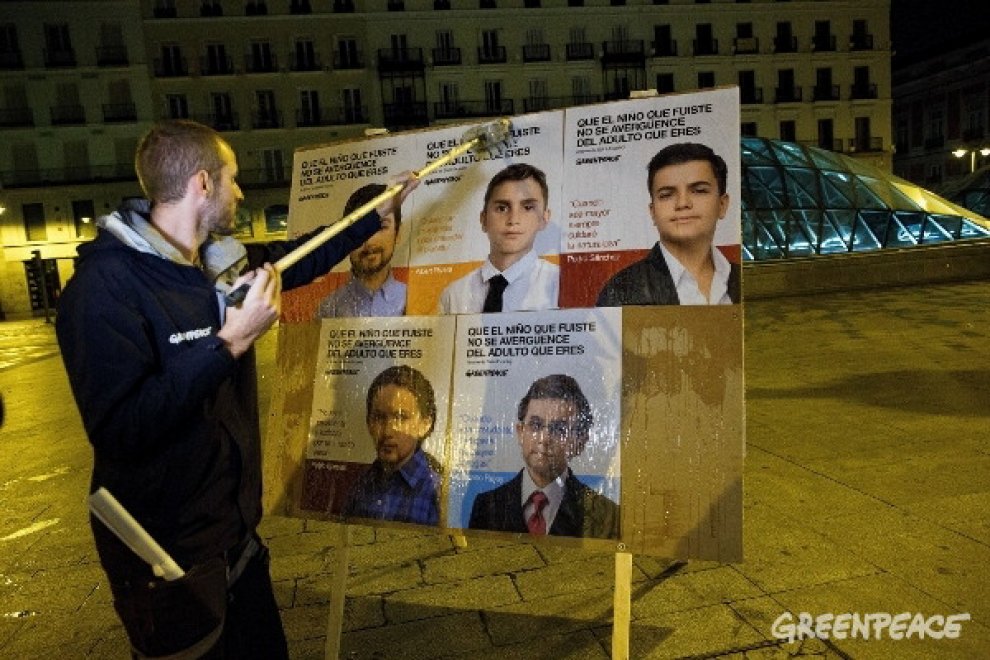 Spagna, nella campagna di Greenpeace i leader politici tornano bambini
