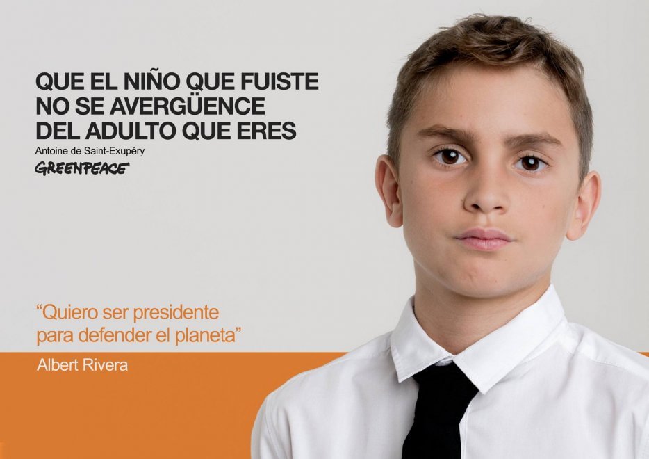 Spagna, nella campagna di Greenpeace i leader politici tornano bambini