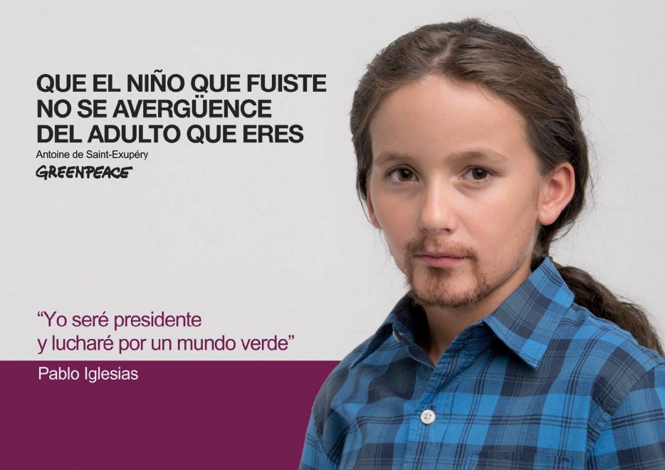 Spagna, nella campagna di Greenpeace i leader politici tornano bambini