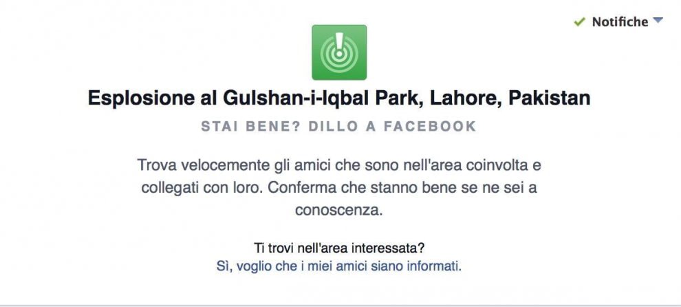 Lahore, Safety Check in tilt: Facebook si scusa
