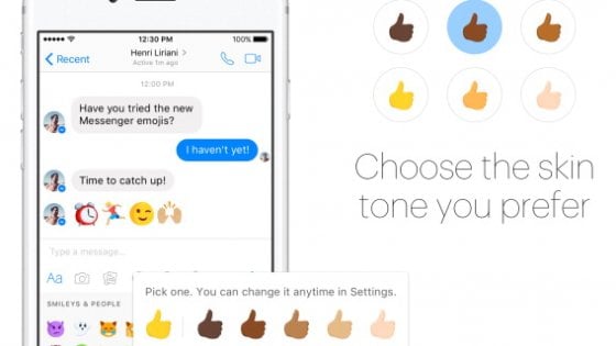 Facebook Messenger, ora nelle emoji si può scegliere il colore della pelle e il sesso