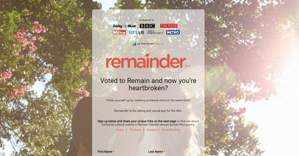 Remain in Love, la prima app di dating per i delusi di Brexit 