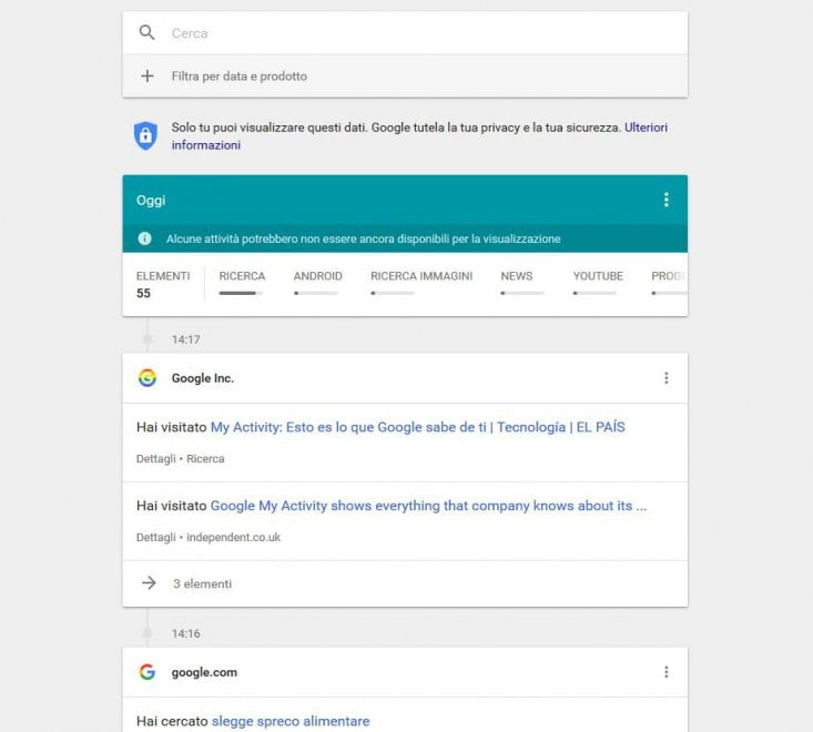 My Activity, ecco come conoscere e cancellare ciò che Google sa di te
