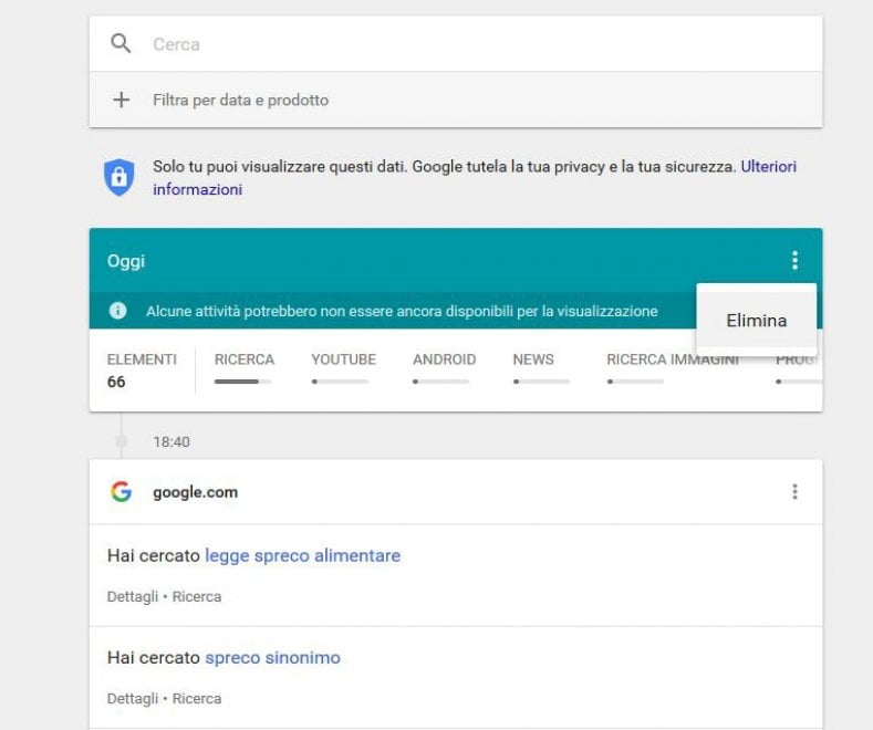 My Activity, ecco come conoscere e cancellare ciò che Google sa di te