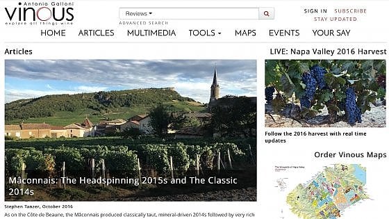 La home page di Vinous, il portale curato da Antonio Galloni