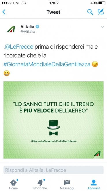Da uno scherzo all’irritazione: l’ironia Alitalia non funziona