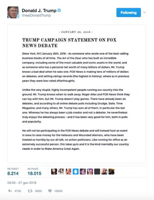 Donald Trump, 10 insulti su Twitter