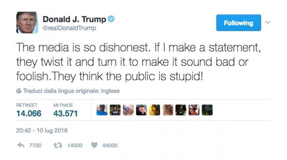 Donald Trump, 10 insulti su Twitter