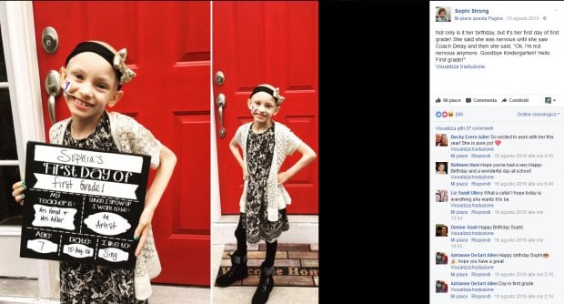 La piccola Sophie nelle foto della maestra. La battaglia contro il cancro diventa virale