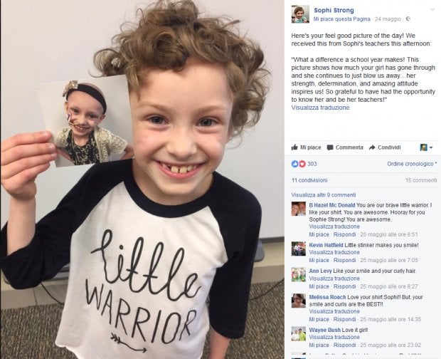 La piccola Sophie nelle foto della maestra. La battaglia contro il cancro diventa virale