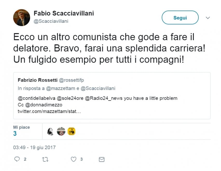 Scacciavillani, insulti e sessismo senza freni su Twitter