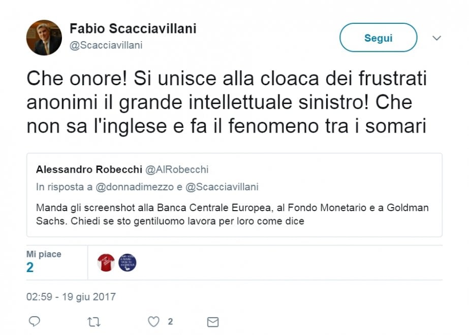 Scacciavillani, insulti e sessismo senza freni su Twitter