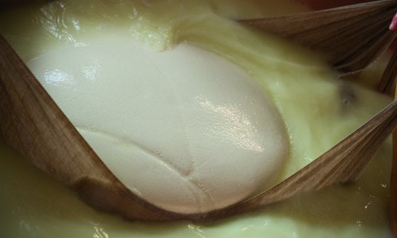 Una delle fasi di lavorazione del formaggio