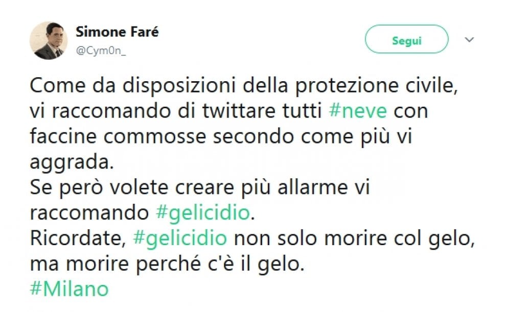 ''Gelicidio, ma cos'è?'', ironia su Twitter
