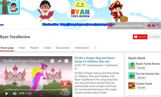 Il canale YouTube di Ryan