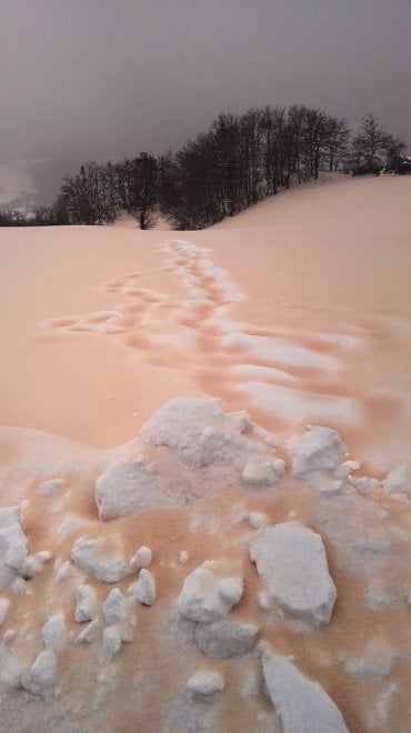 In Toscana la neve è rosa: lo spettacolo sugli Appennini 