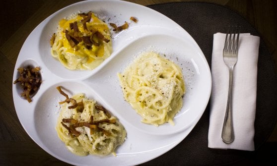 Tranzumanza, tris di gricia, cacio e pepe e carbonara