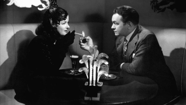 Joan Bennett&nbsp;e Edward G. Robinson in una scena&nbsp;di La donna&nbsp;del ritratto (1944) diretto&nbsp;da Fritz Lang (webphoto)