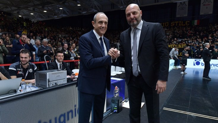 Messina e Djordjevic prima della sfida della scorsa stagione (foto Ciamillo-Castoria)