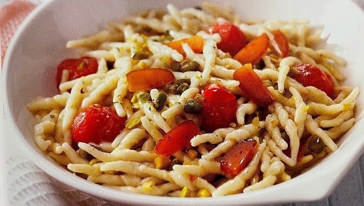 Trofie con bottarga di muggine e pistacchi di Bronte