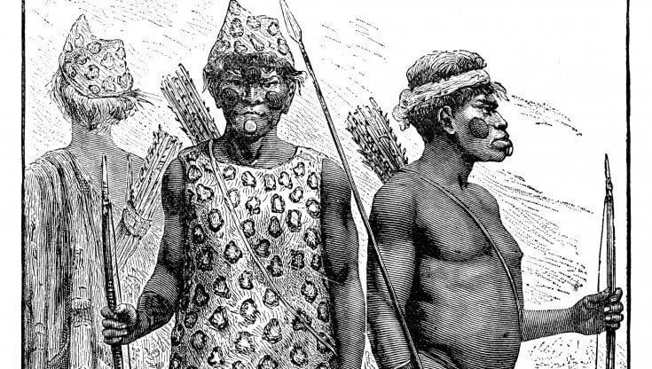 Un'illustrazione con i cacciatori di teste del Borneo