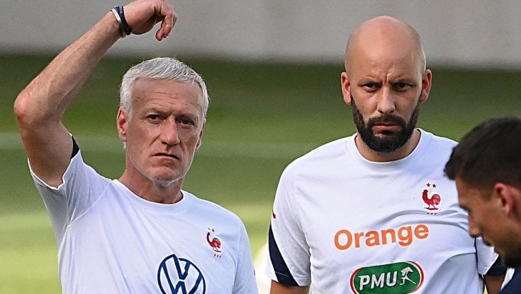 Didier Deschamps (primo da sinistra) durante un allenamento