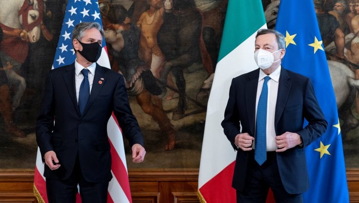 Roma: il segretario di Stato Usa Antony Blinken e il premier italiano Mario Draghi 