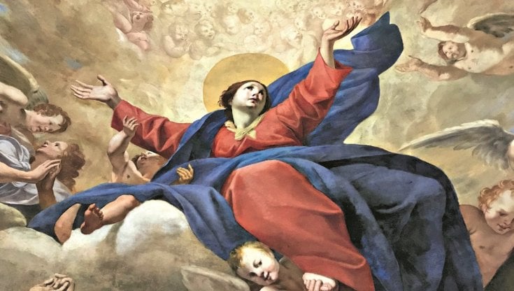 Un particolare dell&rsquo;Assunta dipinta da Orazio Riminaldi per la cupola del duomo di Pisa