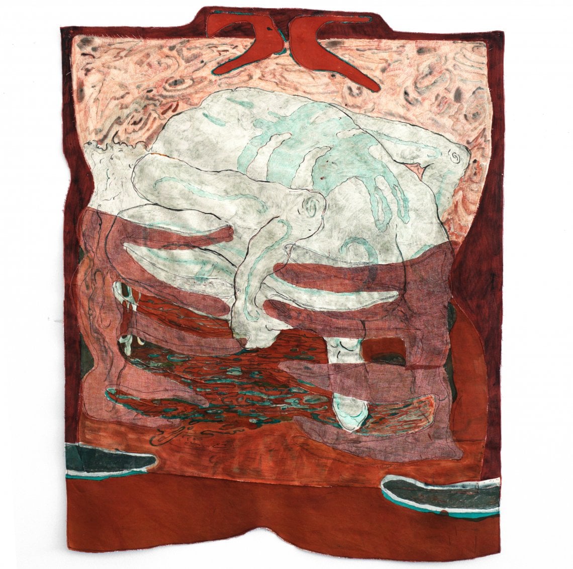 Jeanne Gaigher, Cocoon 3, acrylic, ink on canvas and scrim, 2021, 125 x 100 cm. @Justin Share