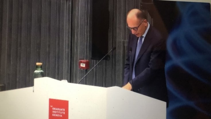 Enrico Letta durante il suo intervento a Ginevra