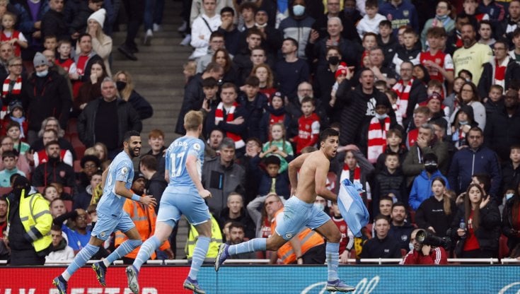 L'esultanza di Rodri dopo il gol vittoria al 93'