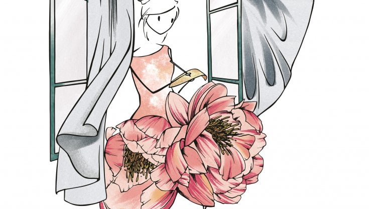 La peonia nell'illustrazione di Virginia Di Giorgio (Virgola): nella lingua dei fiori rappresenta il pudore