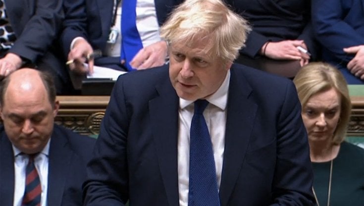 Il primo ministro britannico Boris Johnson oggi in Parlamento