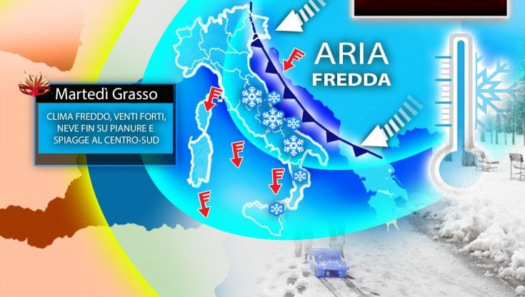 Previsioni meteo, martedì grasso con vento e neve al Centro-Sud