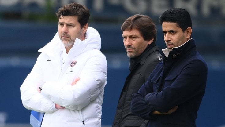 Pochettino con il presidente Nasser Al-Khelaifi e Leonardo