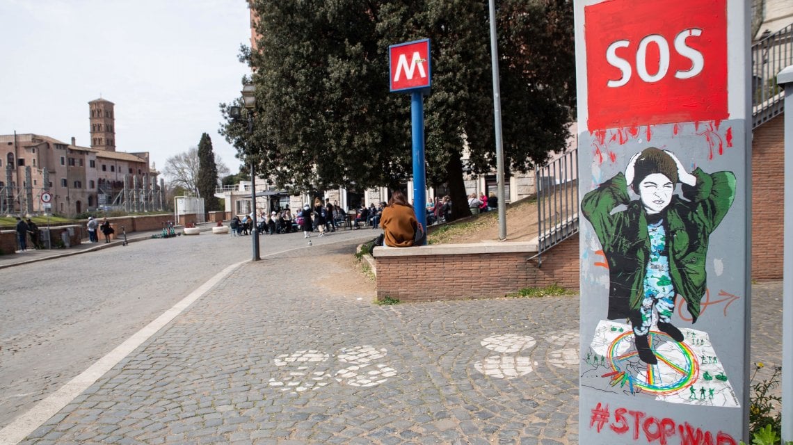 Roma. Murale "SOS Kids" realizzato da Harry Greb. Foto di Matteo Nardone/Pacific &nbsp;