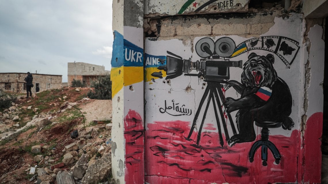 Binnish, Siria. Un murale di solidariet&agrave; con il popolo ucraino. Foto: Anas Alkharboutli/dpa 