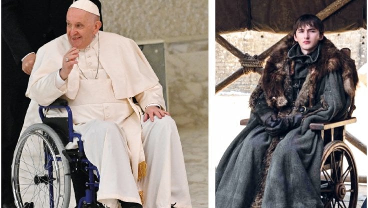 Papa Francesco e Isaac Hempstead-Wright (Bran lo Spezzato) nel Trono di Spade