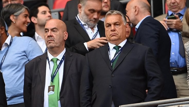 Victor Orb&agrave;n ieri allo stadio per la partita tra Argentina e Italia
