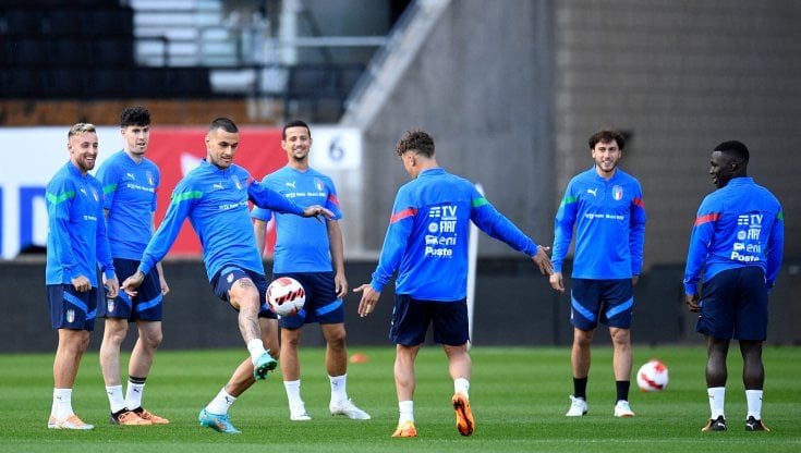 Gli azzurri durante la rifinitura