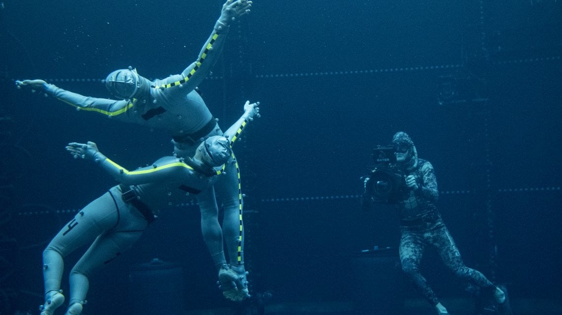 Un momento delle riprese di 'Avatar: La via dell'acqua'
