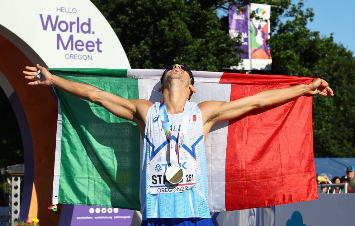 Massimo Stano al traguardo