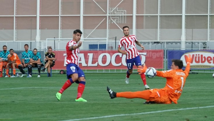 Alvaro Morata in gol contro la Juve nel 4-0 dell'Atletico ai bianconeri
