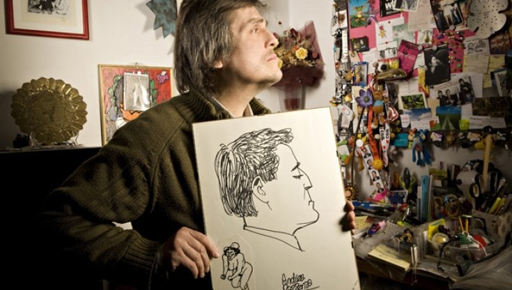 Freak Antoni con un suo ritratto fatto da Andrea Pazienzafoto di Luca Del Pia, 2009