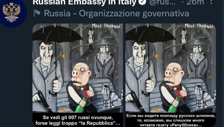 Adela nella base Nato di Napoli, la reazione dell'ambasciata: "Se vedi 007 russi ovunque leggi Repubblica". Letta: "Inaccettabile". Calenda: "Fastidiosa propaganda"