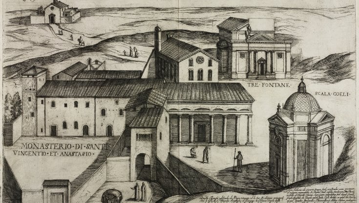 Nella stampa, l&rsquo;abbazia delle Tre Fontane, uno dei luoghi pi&ugrave; amati da Augias. Secondo la leggenda, qui fu decapitato San Paolo: la sua testa rimbalz&ograve; tre volte e in ogni punto sgorg&ograve;&nbsp;una fontana (De Agostini / Getty Images)